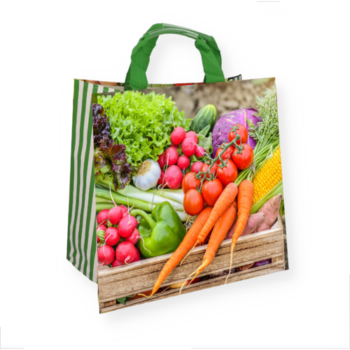 Tragetaschen Mehrweg PP Woven Bag "Gemüse"  37+23x36cm matt